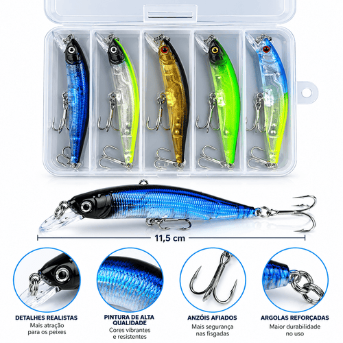 Kit com 5 Iscas Artificiais Minnow