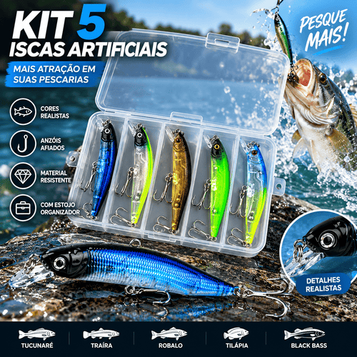 Kit com 5 Iscas Artificiais Minnow